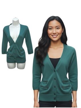 Banana Republic Green 3/4 Sleeve Lightweight Cardigan Sweater - Women's Medium